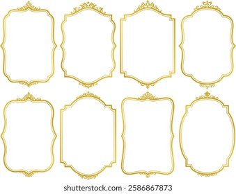 Vertical frame illustration set with golden European classic style ornaments