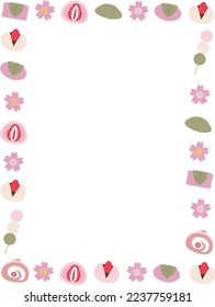Vertikaler Rahmen für die Illustration von Frühlingsjapanischen Süßigkeiten.