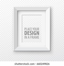 Vertical frame mock up on transparence background with realistic shadows. Vector illustration