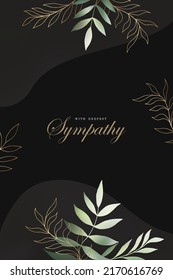 Vertical frame with olive leaves bouqueton black vector card template. Save the date, sympathy, condolences or strict style postcard design.