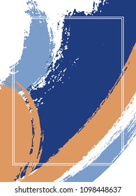 Vertical frame with paint brush strokes background.  Acrylic design template for card. Vector border rectangular frame with colorful painted ink brushstrokes backdrop, watercolor texture.