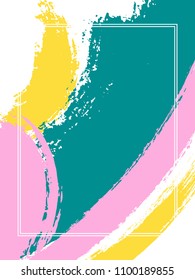 Vertical frame with paint brush strokes background.  Acrylic design template for card. Vector border rectangular frame with colorful painted ink brushstrokes backdrop, watercolor texture.