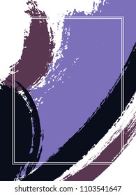 Vertical frame with paint brush strokes background.  Advert design template for card. Vector border rectangular frame with colorful painted ink brushstrokes backdrop, watercolor texture.