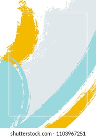 Vertical frame with paint brush strokes background.  Graphic design template for banner. Vector border rectangular frame with colorful painted ink brushstrokes backdrop, watercolor texture.
