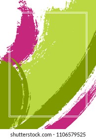 Vertical frame with paint brush strokes background.  Distressed design template for card. Vector border rectangular frame with colorful painted ink brushstrokes backdrop, watercolor texture.