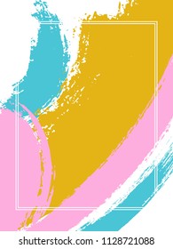 Vertical frame with paint brush strokes background.  Retro design template for card. Vector border rectangular frame with colorful painted ink brushstrokes backdrop, watercolor texture.