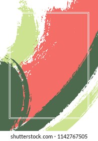 Vertical frame with paint brush strokes background.  Trendy design template for card. Vector border rectangular frame with colorful painted ink brushstrokes backdrop, watercolor texture.