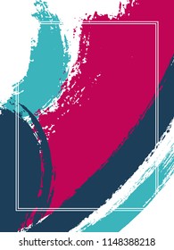 Vertical frame with paint brush strokes background.  Line art design template for card. Vector border rectangular frame with colorful painted ink brushstrokes backdrop, watercolor texture.