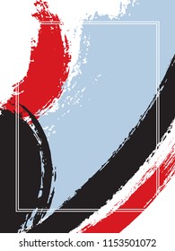Vertical frame with paint brush strokes background.  Stylish design template for card. Vector border rectangular frame with colorful painted ink brushstrokes backdrop, watercolor texture.