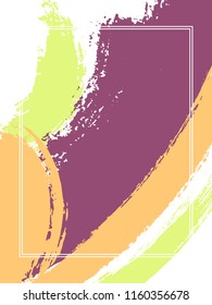 Vertical frame with paint brush strokes background.  Acrylic design template for card. Vector border rectangular frame with colorful painted ink brushstrokes watercolor texture.