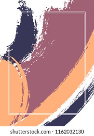 Vertical frame with paint brush strokes background.  Flat design template for card. Vector border rectangular frame with colorful painted ink brushstrokes backdrop, watercolor texture.