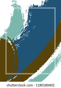 Vertical frame with paint brush strokes background.  Flat design template for card. Vector border rectangular frame with colorful painted ink brushstrokes watercolor texture.