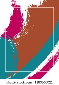 Vertical frame with paint brush strokes background.  Vintage design template for card. Vector border rectangular frame with colorful painted ink brushstrokes backdrop, watercolor texture.