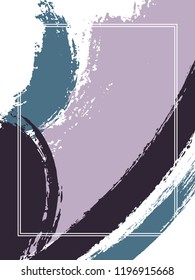 Vertical frame with paint brush strokes background.  Distressed design template for card. Vector border rectangular frame with colorful painted ink brushstrokes backdrop, watercolor texture.