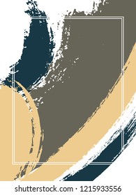 Vertical frame with paint brush strokes background.  Stylish design template for card. Vector border rectangular frame with colorful painted ink brushstrokes backdrop, watercolor texture.