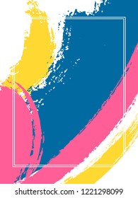 Vertical frame with paint brush strokes background.  Trendy design template for card. Vector border rectangular frame with colorful painted ink brushstrokes watercolor texture.