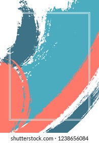 Vertical frame with paint brush strokes background.  Grunge design template for card. Vector border rectangular frame with colorful painted ink brushstrokes watercolor texture.