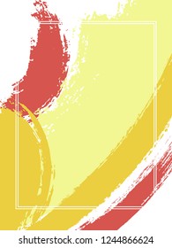 Vertical frame with paint brush strokes background.  Acrylic design template for card. Vector border rectangular frame with colorful painted ink brushstrokes watercolor texture.