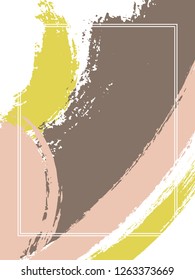 Vertical frame with paint brush strokes background.  Stylish design template for card. Vector border rectangular frame with colorful painted ink brushstrokes backdrop, watercolor texture.