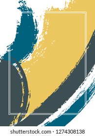 Vertical frame with paint brush strokes background.  Distressed design template for card. Vector border rectangular frame with colorful painted ink brushstrokes backdrop, watercolor texture.