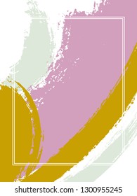 Vertical frame with paint brush strokes background.  Line art design template for card. Vector border rectangular frame with colorful painted ink brushstrokes backdrop, watercolor texture.