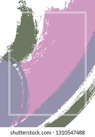 Vertical frame with paint brush strokes background.  Line art design template for card. Vector border rectangular frame with colorful painted ink brushstrokes watercolor texture.