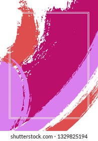 Vertical frame with paint brush strokes background.  Distressed design template for card. Vector border rectangular frame with colorful painted ink brushstrokes watercolor texture.
