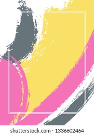 Vertical frame with paint brush strokes background.  Textured design template for card. Vector border rectangular frame with colorful painted ink brushstrokes watercolor texture.