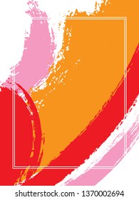 Vertical frame with paint brush strokes background.  Distressed design template for card. Vector border rectangular frame with colorful painted ink brushstrokes watercolor texture.