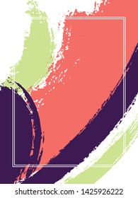 Vertical frame with paint brush strokes background.  Vintage design template for card. Vector border rectangular frame with colorful painted ink brushstrokes watercolor texture.