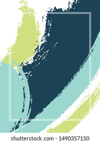Vertical frame with paint brush strokes background.  Graphic design template for card. Vector border rectangular frame with colorful painted ink brushstrokes backdrop, watercolor texture.