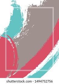 Vertical frame with paint brush strokes background.  Graphic design template for card. Vector border rectangular frame with colorful painted ink brushstrokes watercolor texture.