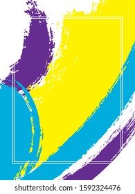 Vertical frame with paint brush strokes background.  Acrylic design template for card. Vector border rectangular frame with colorful painted ink brushstrokes watercolor texture.