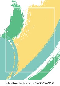 Vertical frame with paint brush strokes background.  Graphic design template for poster. Vector border rectangular frame with colorful painted ink brushstrokes backdrop, watercolor texture.