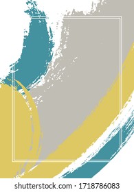 Vertical frame with paint brush strokes background.  Acrylic design template for card. Vector border rectangular frame with colorful painted ink brushstrokes watercolor texture.