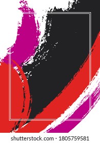 Vertical frame with paint brush strokes background.  Acrylic design template for card. Vector border rectangular frame with colorful painted ink brushstrokes watercolor texture.
