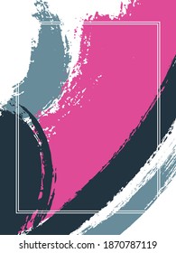 Vertical frame with paint brush strokes background.  Line art design template for card. Vector border rectangular frame with colorful painted ink brushstrokes watercolor texture.