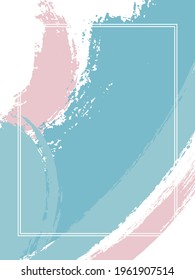 Vertical frame with paint brush strokes background.  Acrylic design template for card. Vector border rectangular frame with colorful painted ink brushstrokes backdrop, watercolor texture.