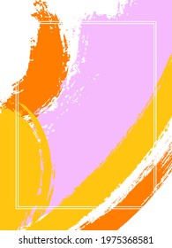 Vertical frame with paint brush strokes background.  Grunge design template for card. Vector border rectangular frame with colorful painted ink brushstrokes backdrop, watercolor texture.