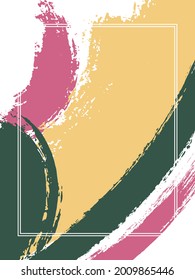 Vertical frame with paint brush strokes background.  Distressed design template for card. Vector border rectangular frame with colorful painted ink brushstrokes watercolor texture.