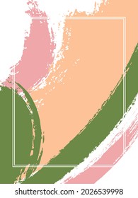 Vertical frame with paint brush strokes background.  Flat design template for card. Vector border rectangular frame with colorful painted ink brushstrokes backdrop, watercolor texture.
