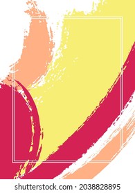 Vertical frame with paint brush strokes background.  Line art design template for card. Vector border rectangular frame with colorful painted ink brushstrokes watercolor texture.
