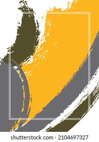 Vertical frame with paint brush strokes background.  Line art design template for card. Vector border rectangular frame with colorful painted ink brushstrokes watercolor texture.