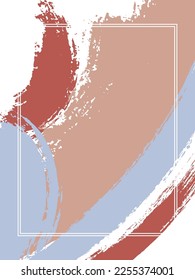 Vertical frame with paint brush strokes background.  Grunge design template for card. Vector border rectangular frame with colorful painted ink brushstrokes backdrop, watercolor texture.