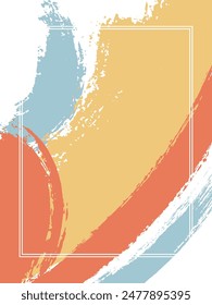 Vertical frame with paint brush strokes background.  Flat design template for card. Vector border rectangular frame with colorful painted ink brushstrokes watercolor texture.