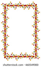 Vertical frame with red and yellow roses. Vector clip art.