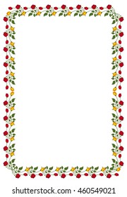 Vertical frame with red and yellow roses. Vector clip art.