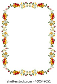 Vertical frame with red and yellow roses. Vector clip art.