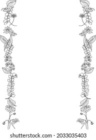 Vertical frame of small leaves and flowers
