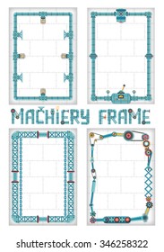 The vertical frame in the style of steampunk. Border for text of the tubes, machine parts, metal structures.